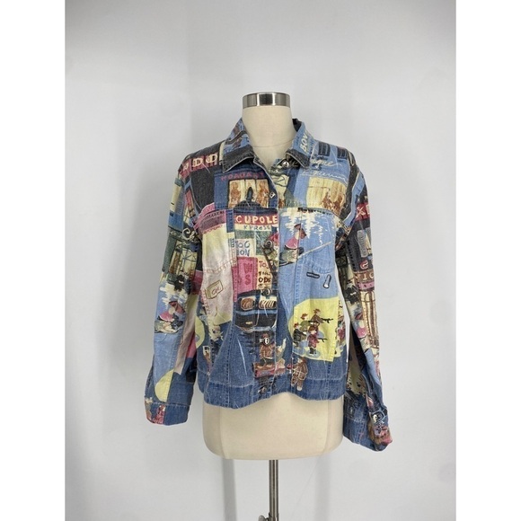 Chicos Design Classic Artistic Graphic Blend Button Down Jacket - Picture 1 of 9